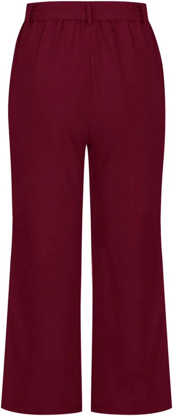 Cotton Linen Capri Pants for Women 2023 Summer Casual Elastic Waist Wide Leg Cropped Pants Loose Fit Beach Pants with Pockets