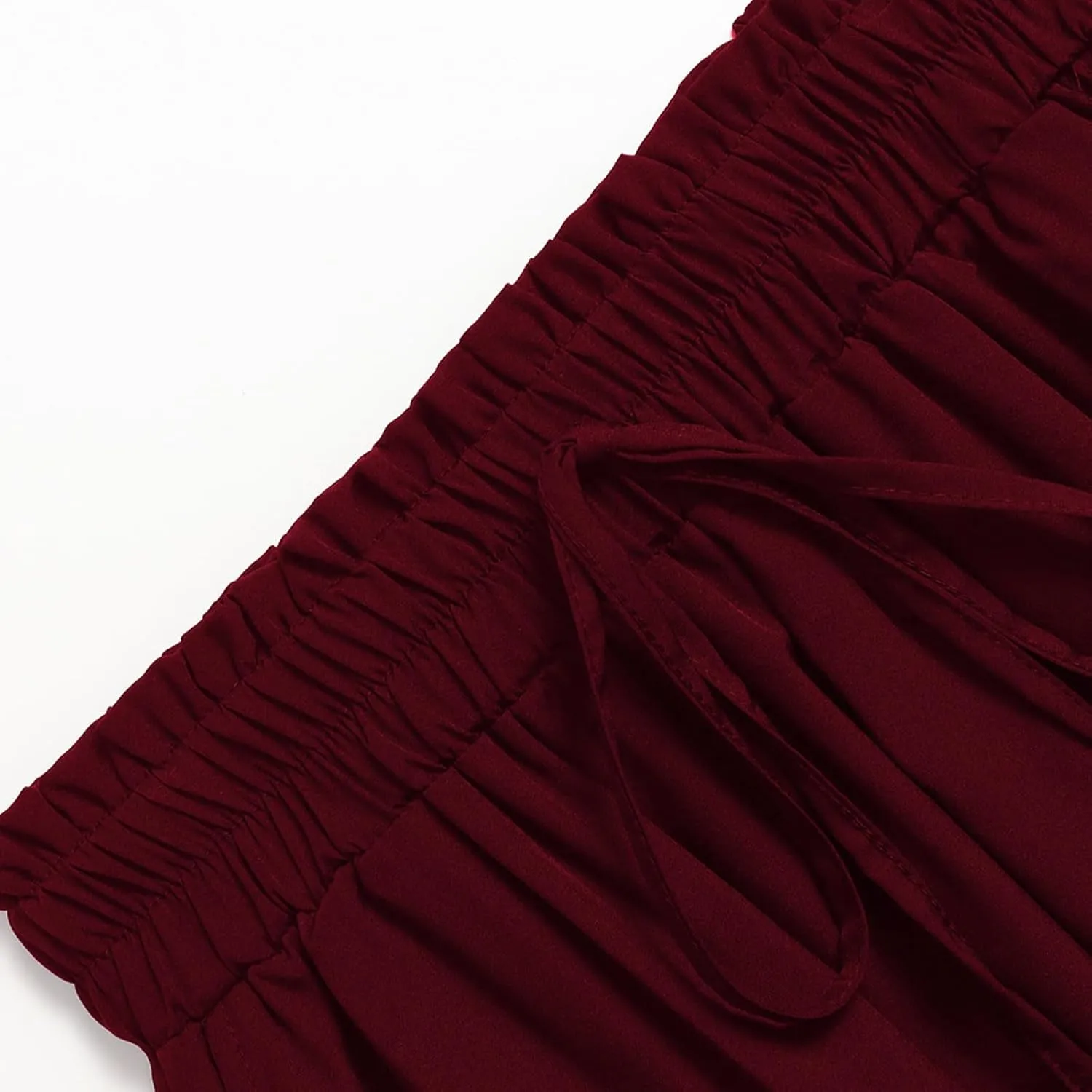 Cotton Linen Skirts for Women Midi Length Summer Drawstring Elastic Waist Smocked A-Line Skirt Knee Length with Pocket