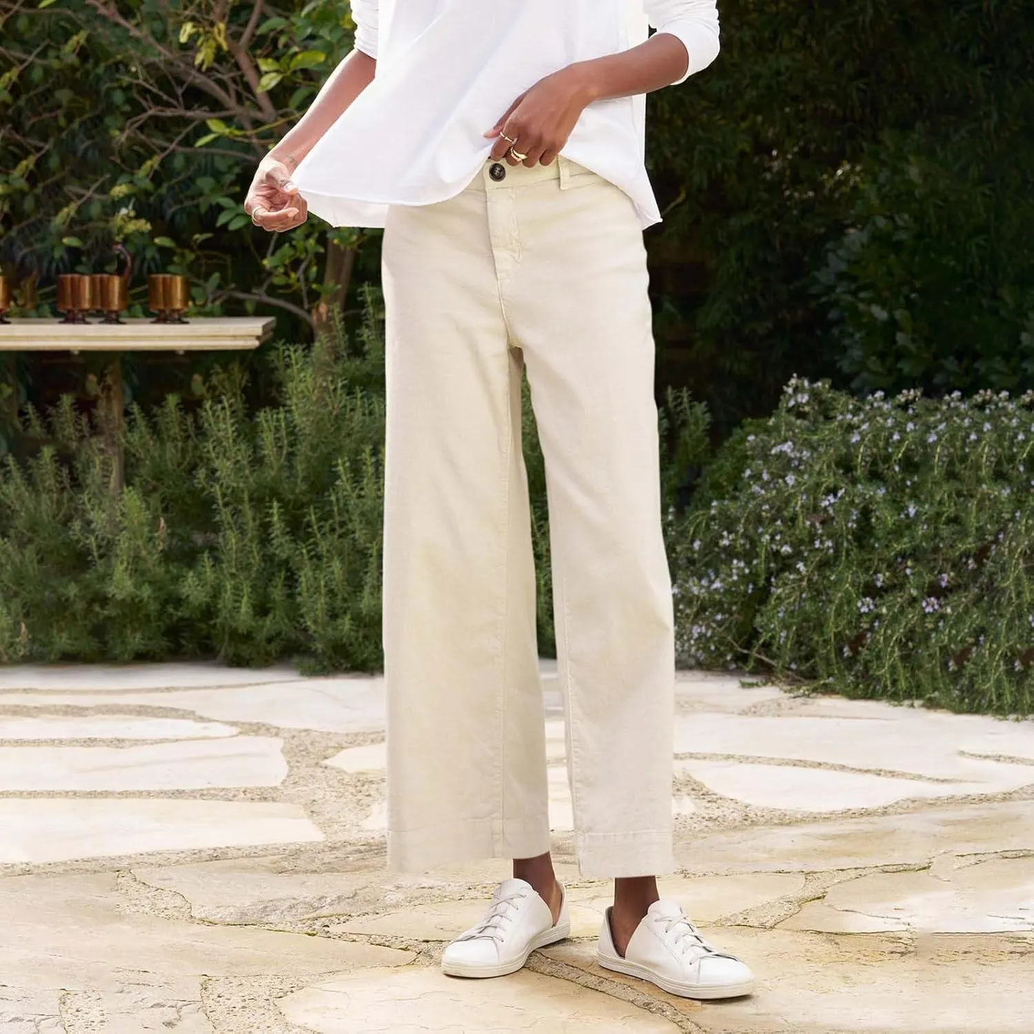 Cropped Linen Pants for Women 2025 Summer Straight Leg Slacks Casual Wide Leg Daily Work Trousers with Pockets