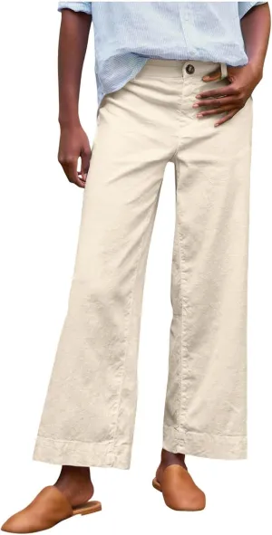 Cropped Linen Pants for Women Spring Summer Straight Leg Slacks Casual Wide Leg Daily Work Trousers with Pockets