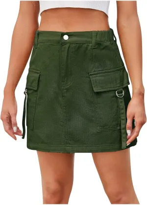 Denim Cargo Skirt for Women Mini Jean Skirts High Waisted Denim Skirts A Line Skirts wirh Pockets Casual Summer Skirt