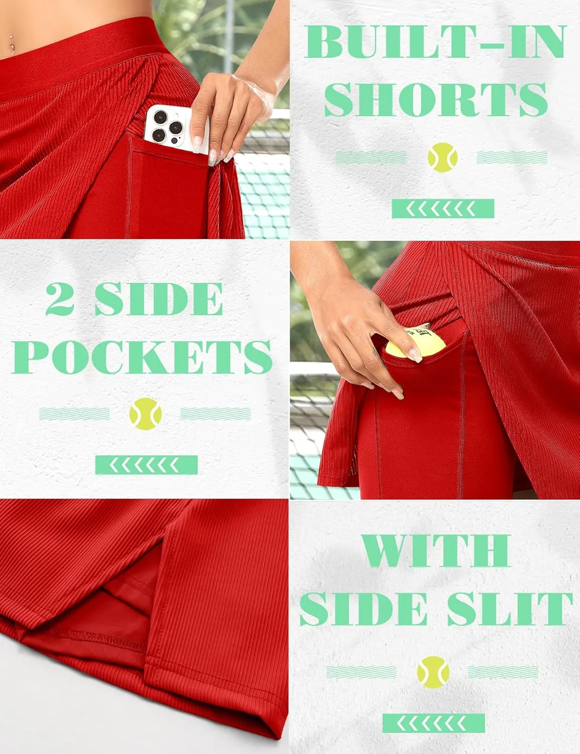 DERCA Tennis Skirts for Women with Shorts Athletic Golf Skorts with Pockets Workout Sports Running Skirts
