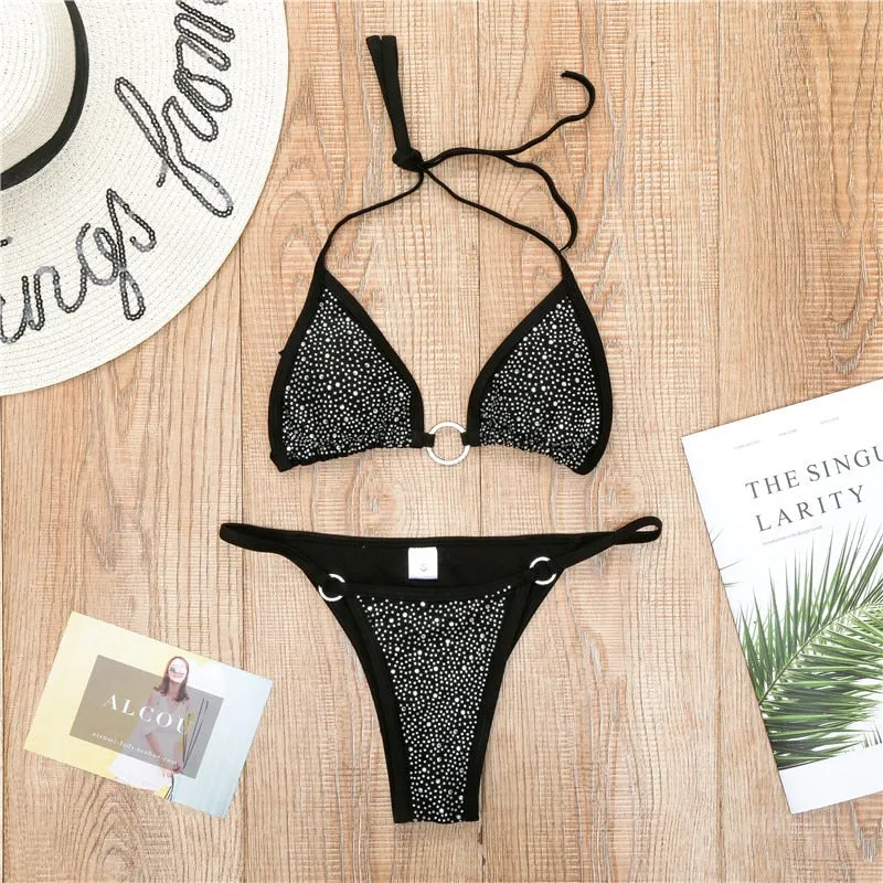 diamond bikini set High cut swimwear