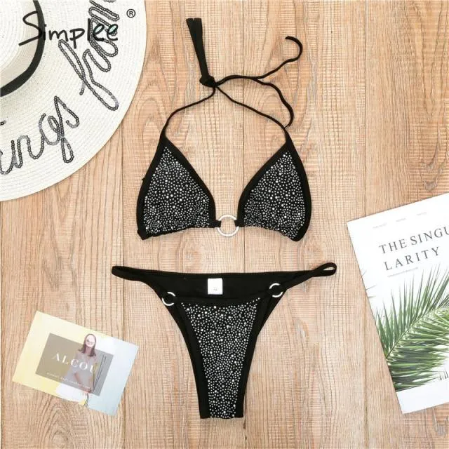 diamond bikini set High cut swimwear