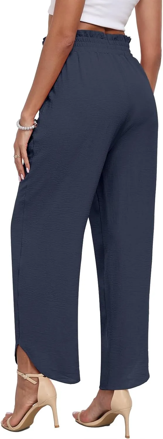 DILIUXING Womens High Waist Pants Wide Leg Adjustable Knot Loose Casual Trousers Business Work Pants with Pockets