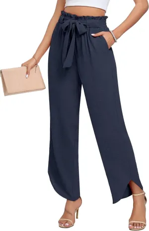 DILIUXING Womens High Waist Pants Wide Leg Adjustable Knot Loose Casual Trousers Business Work Pants with Pockets