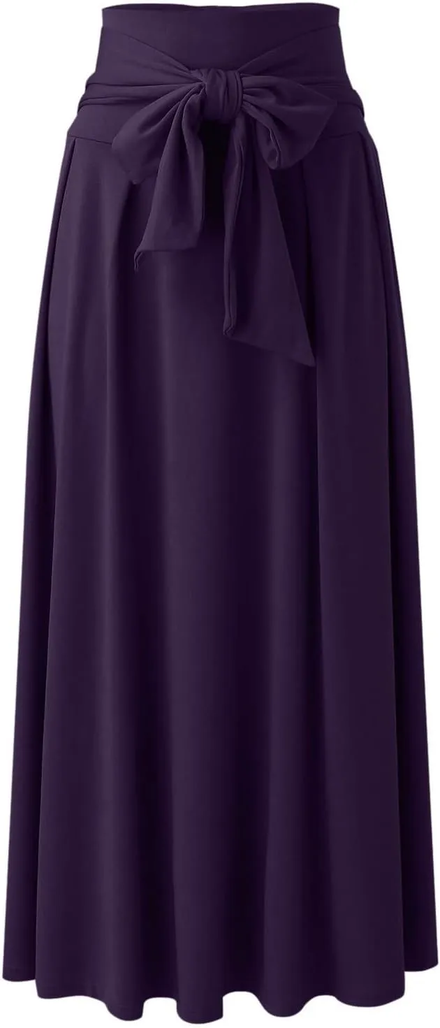 Dressy Skirts for Women Flowy Ruffle Swing High Waisted Bow Front Pleated Maxi Skirts Fall Business Work Suit Dresses