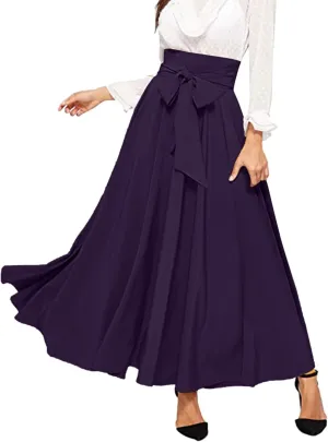 Dressy Skirts for Women Flowy Ruffle Swing High Waisted Bow Front Pleated Maxi Skirts Fall Business Work Suit Dresses
