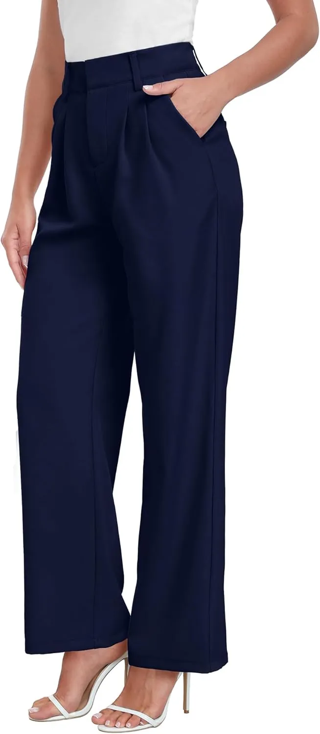 ELLEVEN Wide Leg Dress Pants for Woman, High Waisted Business Casual Work Trousers with Pockets