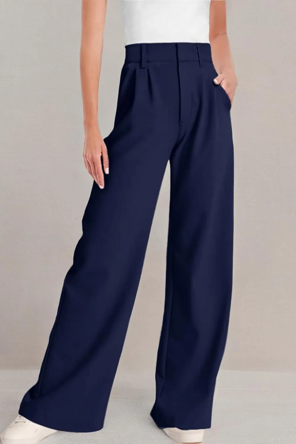 ELLEVEN Wide Leg Dress Pants for Woman, High Waisted Business Casual Work Trousers with Pockets