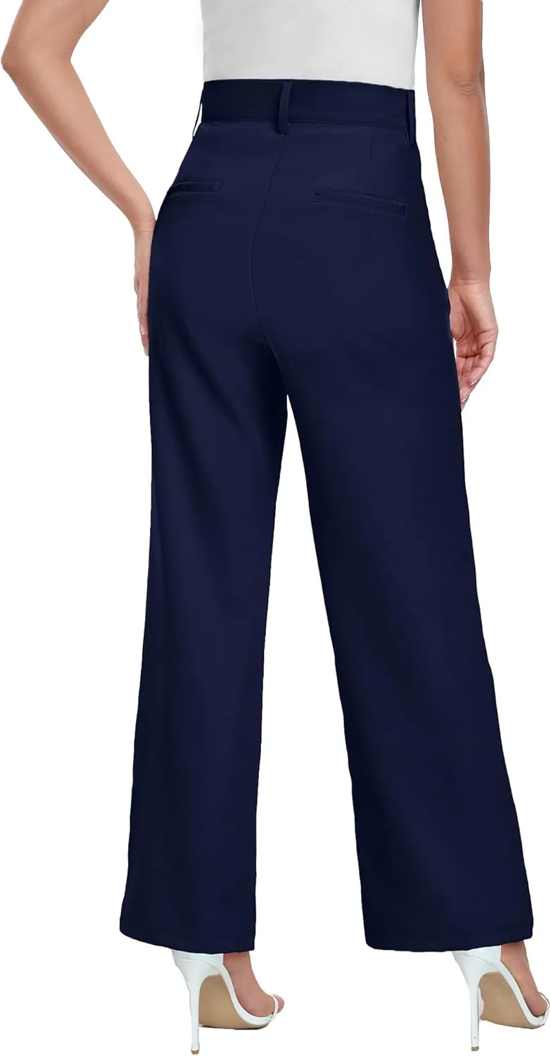 ELLEVEN Wide Leg Dress Pants for Woman, High Waisted Business Casual Work Trousers with Pockets