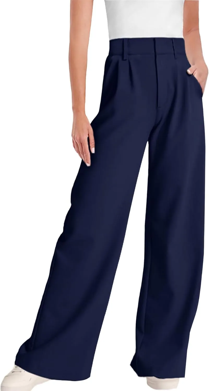 ELLEVEN Wide Leg Dress Pants for Woman, High Waisted Business Casual Work Trousers with Pockets