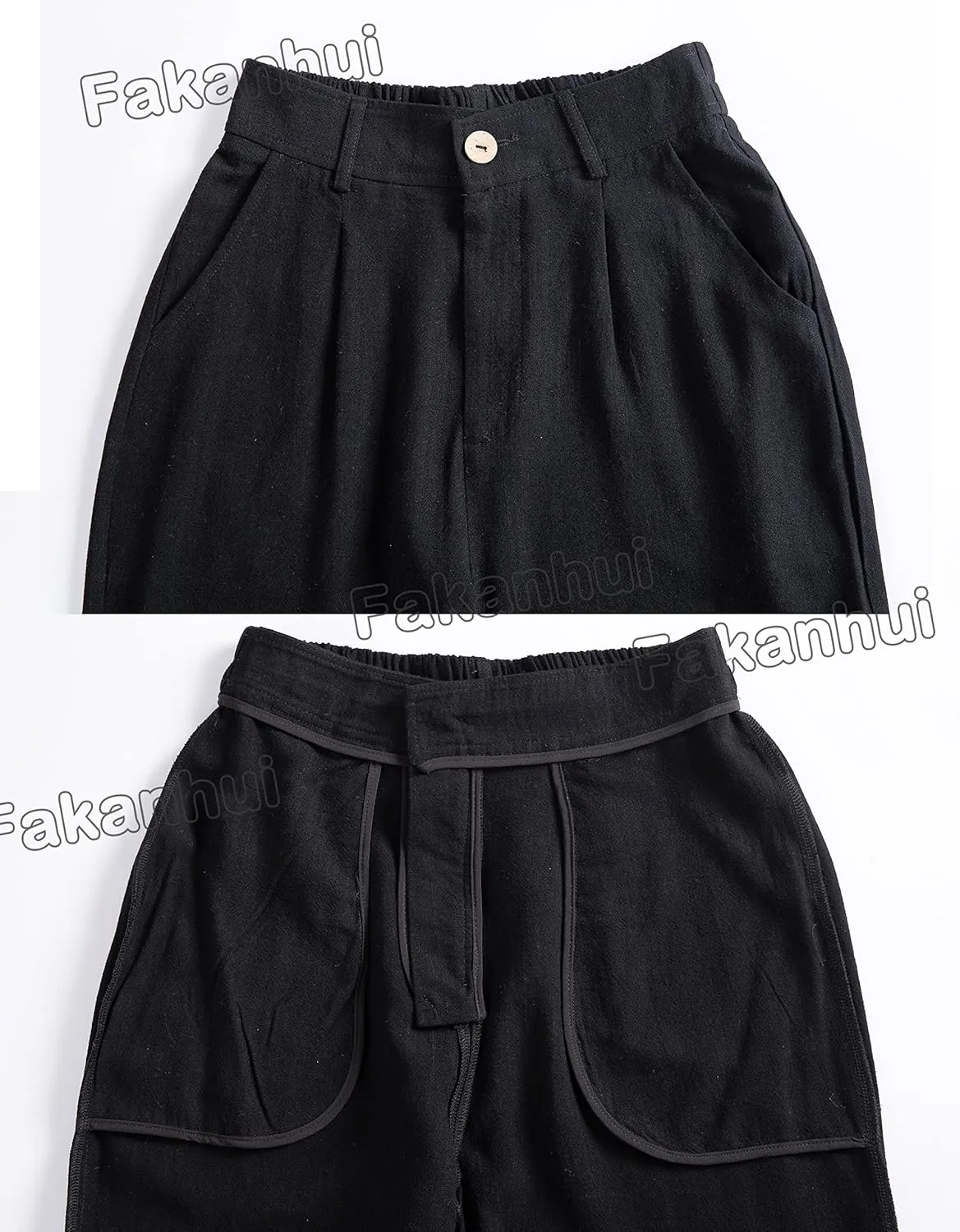 Fakanhui Women's Cotton Linen Wide Leg Pants High Elastic Waist Casual Business Work Trousers