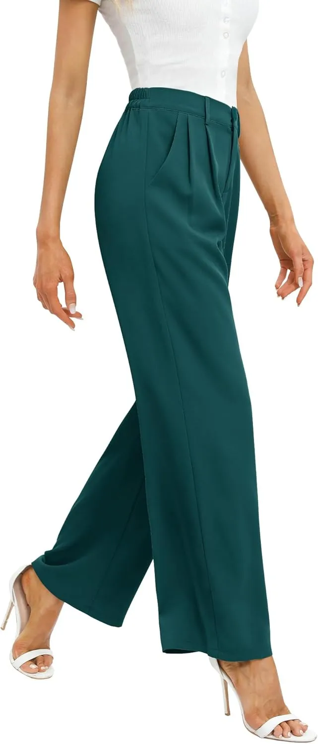 Feiersi Women's Business Work Trousers High Waisted Wide Leg Pants Long Straight Suit Pants with Pocket