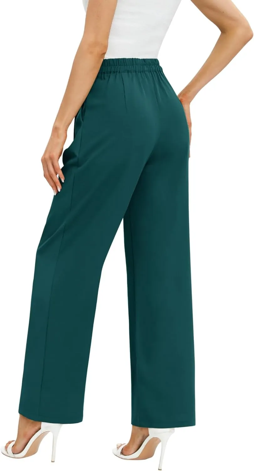 Feiersi Women's Business Work Trousers High Waisted Wide Leg Pants Long Straight Suit Pants with Pocket