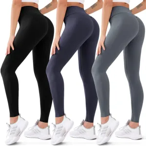 FEYHAY 3 Pack High Waisted Leggings for Women Butt Lift Tummy Control Yoga Pants Non See-Through Workout Running Pants