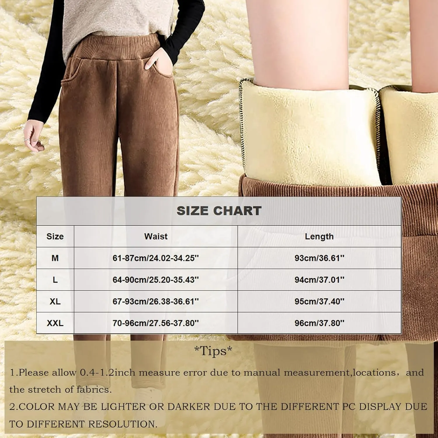 Fleece Lined Corduroy Pants for Women Winter Thermal Sweatpants Plush Sherpa High Waist Trousers Thick Jogger Pants