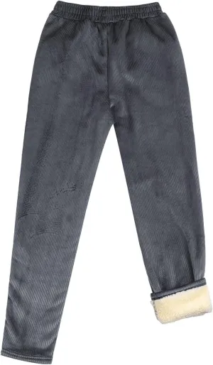 Fleece Lined Corduroy Pants for Women Winter Thermal Sweatpants Plush Sherpa High Waist Trousers Thick Jogger Pants