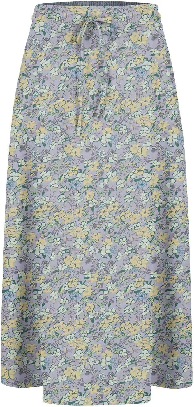 Floral Skirts for Women Trendy Midi Skirt Casual Summer Drawstring Elastic Waist Flowy Skirt Beach A Line Skirt