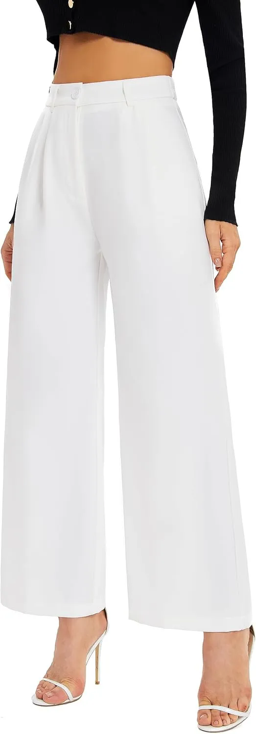 FUNYYZO Fall Women Wide Leg Pants High Elastic Waisted in The Back Business Work Trousers Long Straight Suit Pants_