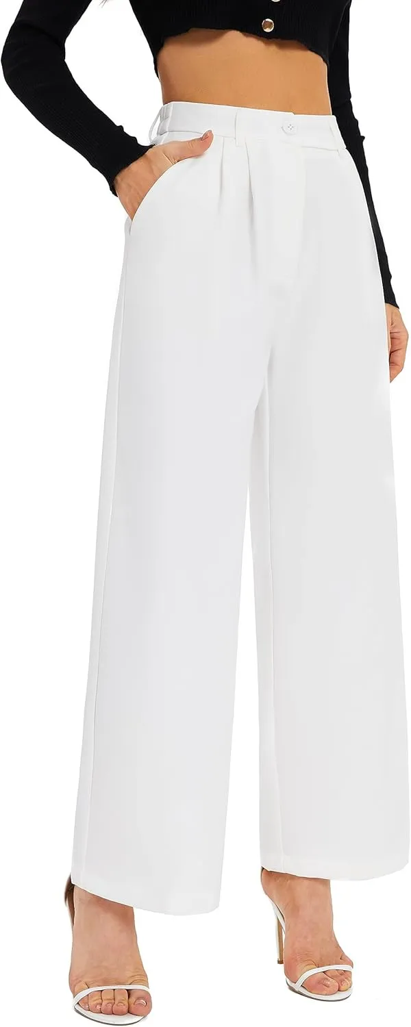 FUNYYZO Fall Women Wide Leg Pants High Elastic Waisted in The Back Business Work Trousers Long Straight Suit Pants_