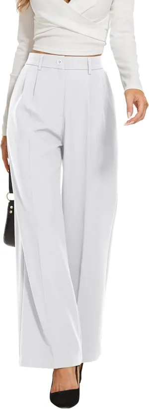 FUNYYZO Fall Women Wide Leg Pants High Elastic Waisted in The Back Business Work Trousers Long Straight Suit Pants_
