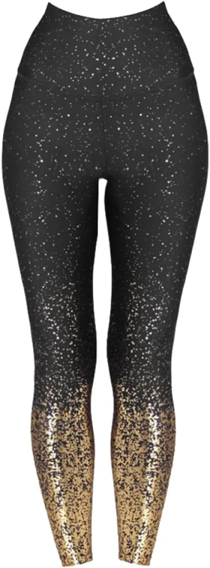 GALPADA Tummy Control Leggings High Waist Yoga Leggings Women Yoga Leggings Women' s Sequin Pants Glitter Party Trousers Workout Leggings High Waisted Yoga Running Leggings Exercise Leggings Black