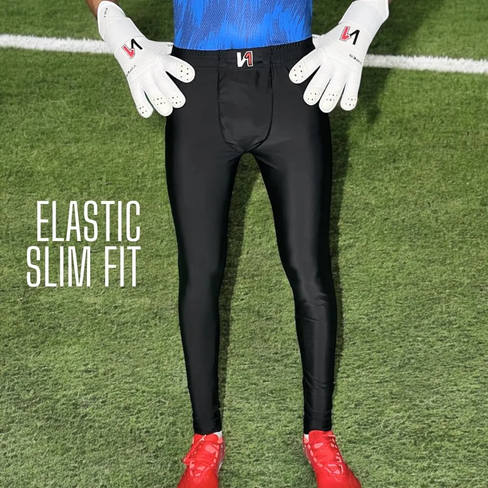Goalkeeper | Goalie Compression Leggings | Black | All Seasons | Elastic with Drawstring | High Waist