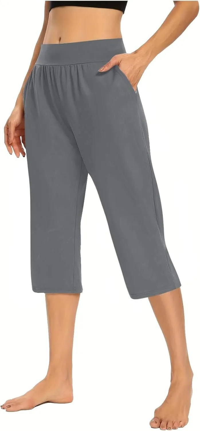 GOKKILRW Women Capri Pants High Waist Yoga Crop Athletic Trousers Straight Leg Pajama Pants Capris Sweatpants Casual Joggers