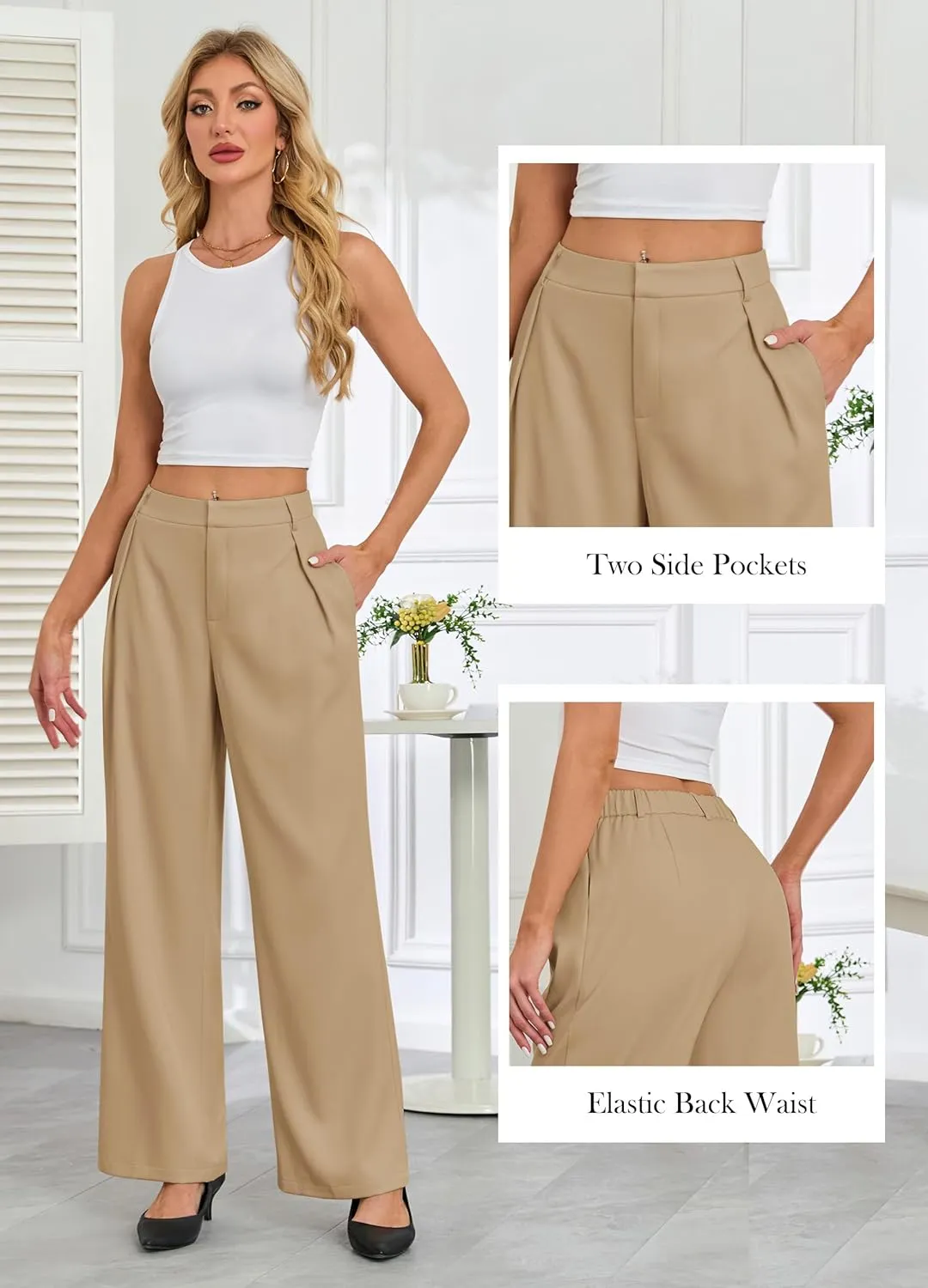 Gracyoga Women's Wide Leg Dress Pants High Waisted Casual Work Trousers 2025 Business Outfits with Pockets