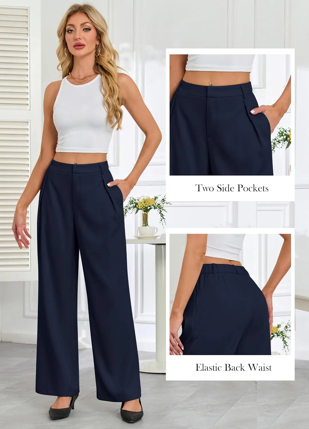 Gracyoga Women's Wide Leg Dress Pants High Waisted Casual Work Trousers 2025 Business Outfits with Pockets