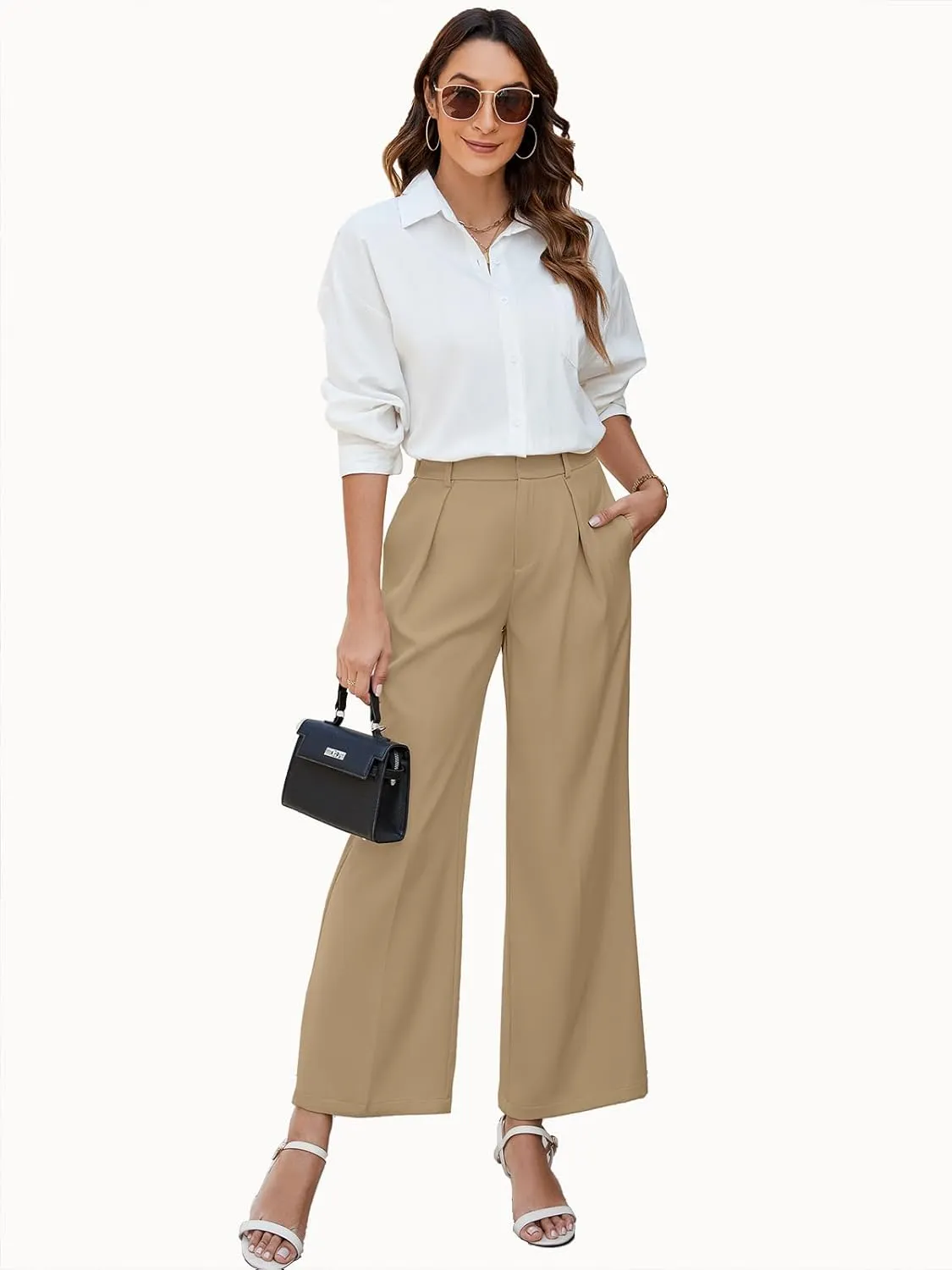 Gracyoga Women's Wide Leg Dress Pants High Waisted Casual Work Trousers 2025 Business Outfits with Pockets