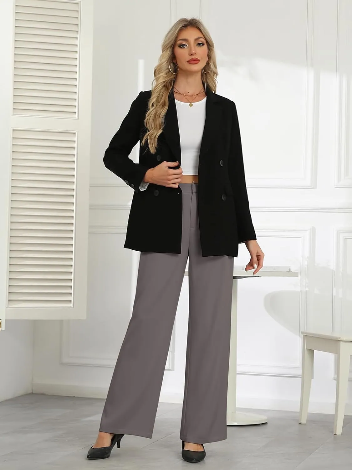 Gracyoga Women's Wide Leg Dress Pants High Waisted Casual Work Trousers 2025 Business Outfits with Pockets