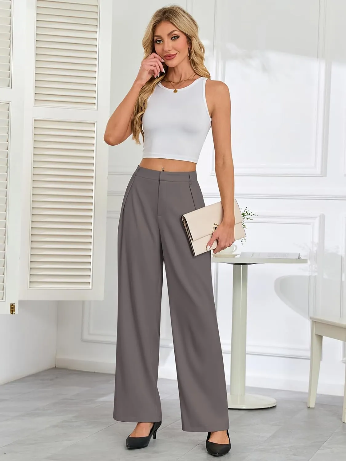Gracyoga Women's Wide Leg Dress Pants High Waisted Casual Work Trousers 2025 Business Outfits with Pockets
