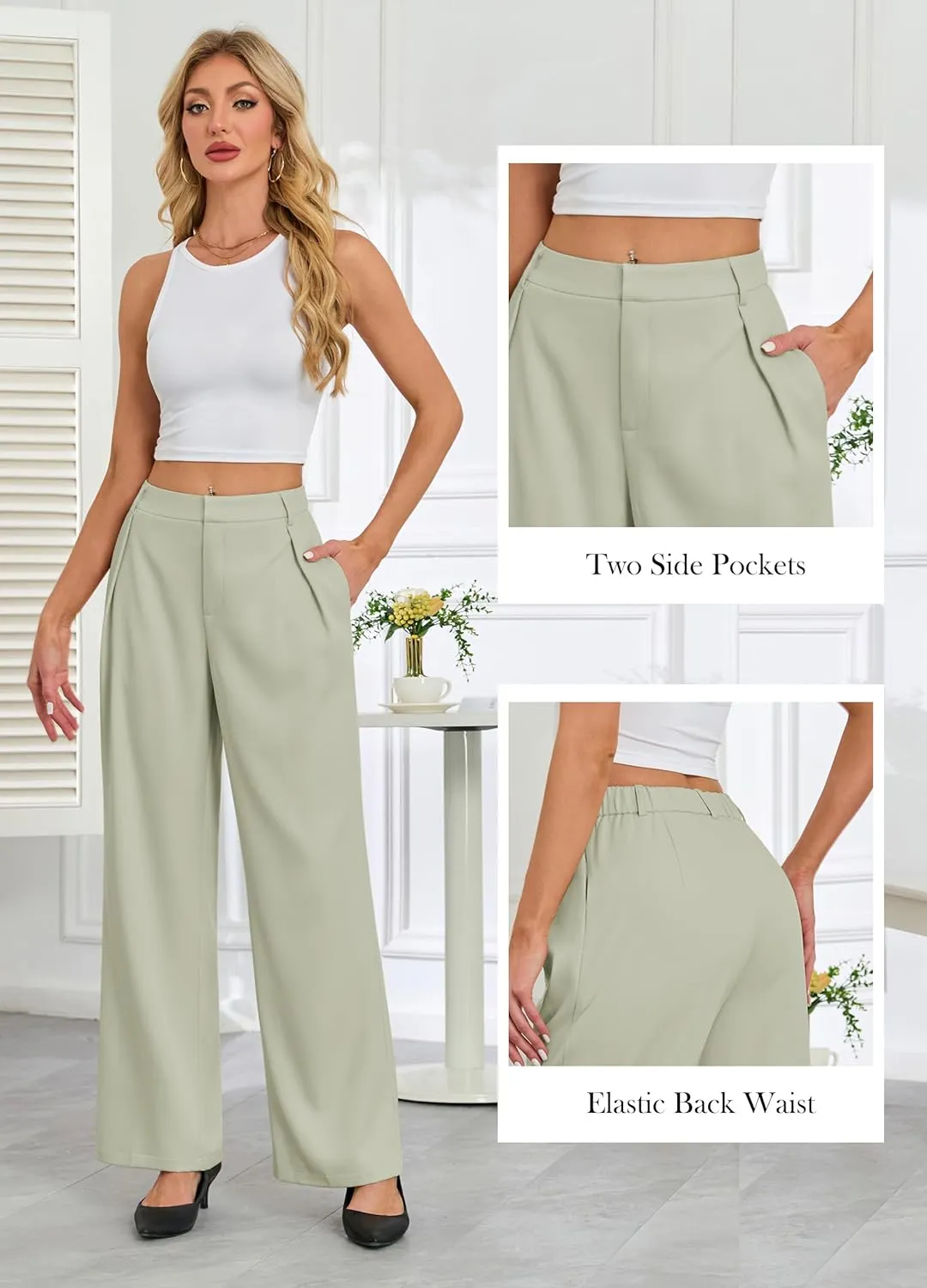Gracyoga Women's Wide Leg Dress Pants High Waisted Casual Work Trousers 2025 Business Outfits with Pockets