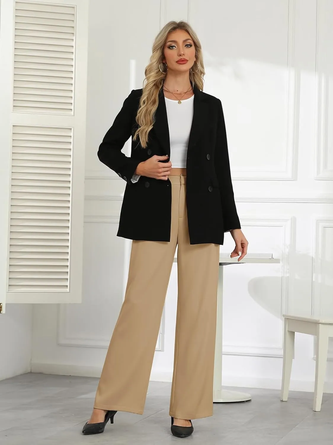 Gracyoga Women's Wide Leg Dress Pants High Waisted Casual Work Trousers 2025 Business Outfits with Pockets