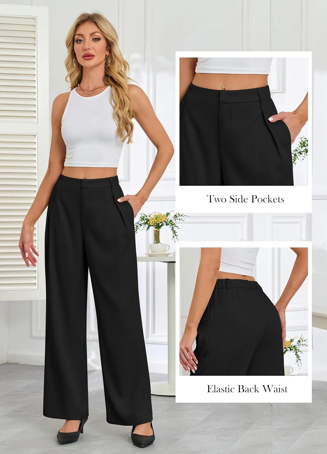 Gracyoga Women's Wide Leg Dress Pants High Waisted Casual Work Trousers 2025 Business Outfits with Pockets