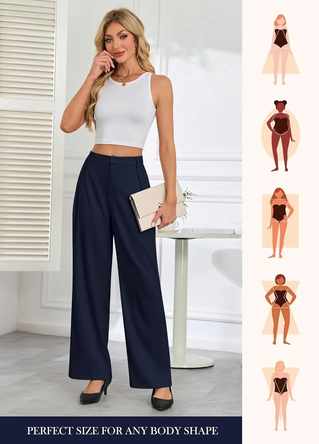 Gracyoga Women's Wide Leg Dress Pants High Waisted Casual Work Trousers 2025 Business Outfits with Pockets