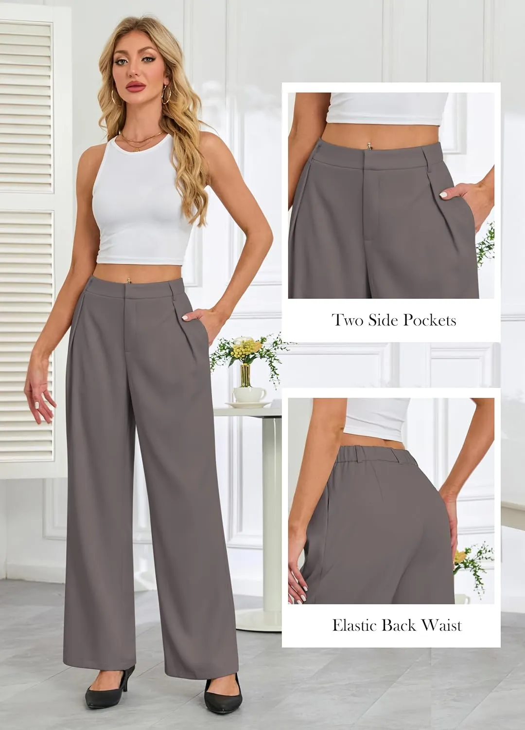 Gracyoga Women's Wide Leg Dress Pants High Waisted Casual Work Trousers 2025 Business Outfits with Pockets