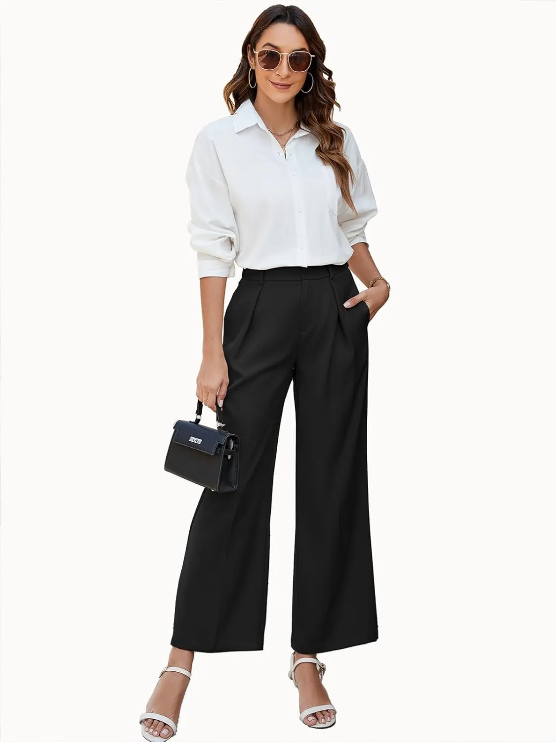 Gracyoga Women's Wide Leg Dress Pants High Waisted Casual Work Trousers 2025 Business Outfits with Pockets