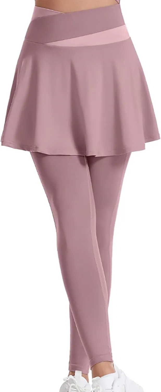 HGps8w Womens Tennis Skirts with Leggings 2 in 1 Golf Skorts High Waisted Athletic Skirted Running Workout Yoga Pants