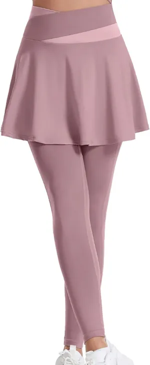HGps8w Womens Tennis Skirts with Leggings 2 in 1 Golf Skorts High Waisted Athletic Skirted Running Workout Yoga Pants