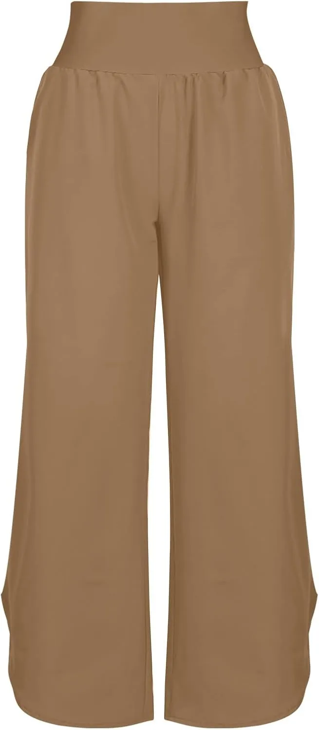 High Waist Capri Pants for Women Wide Leg Flowy Cropped Trousers Slim Fit Slit Hem Capris Casual Summer Crop