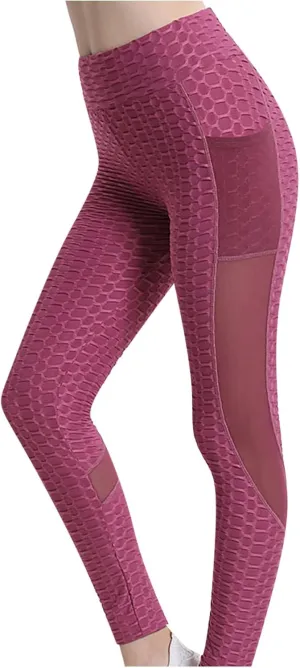 High Waist Leggings for Women Mesh Stitching Bubble Pant Ribbed Crop Yoga Pants Solid Color Trousers Fitness Joggers