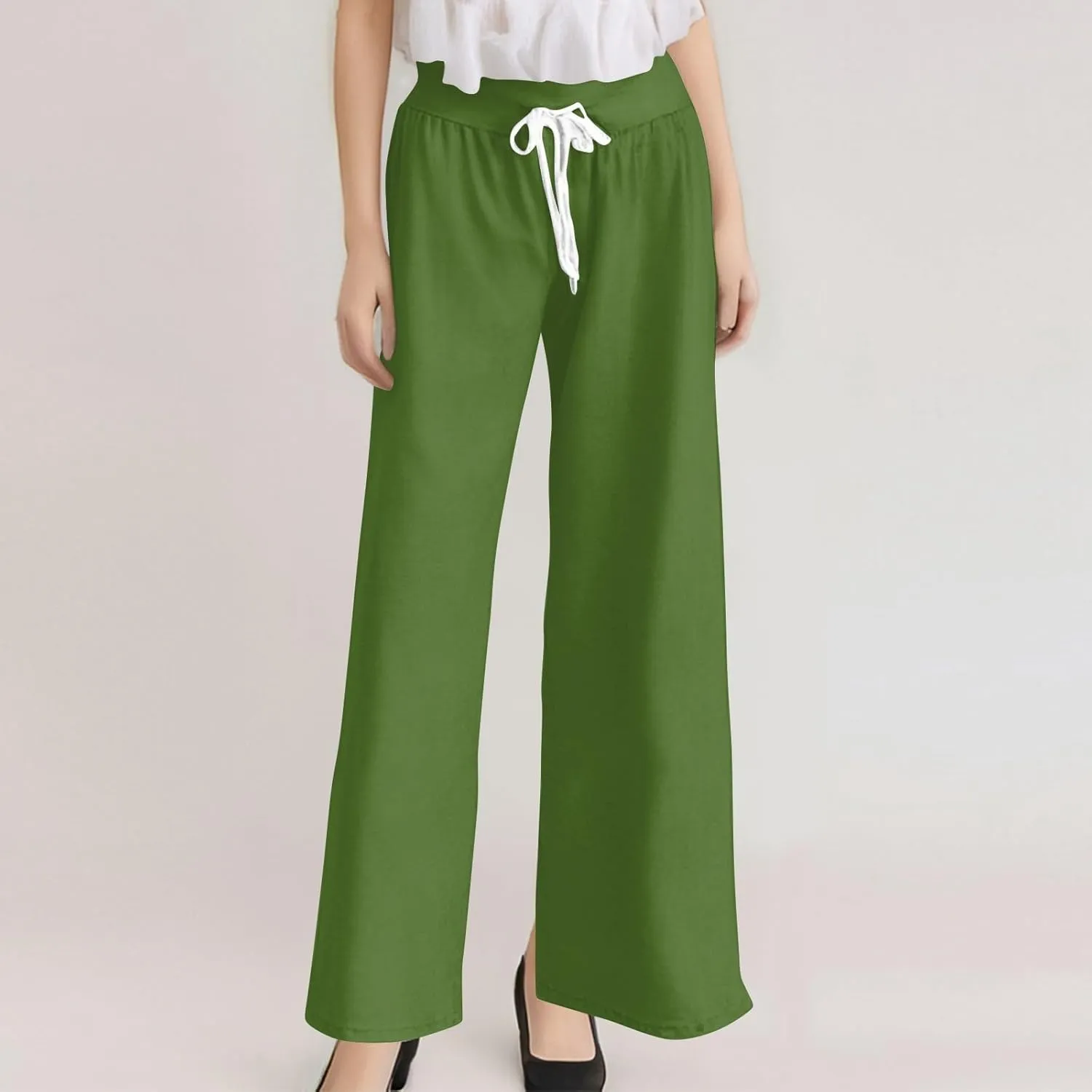 High Waist Wide Leg Sweatpants Women - Stretchy Athletic Adjustable Drawstring Loose Fit Lounge Pants with Pockets