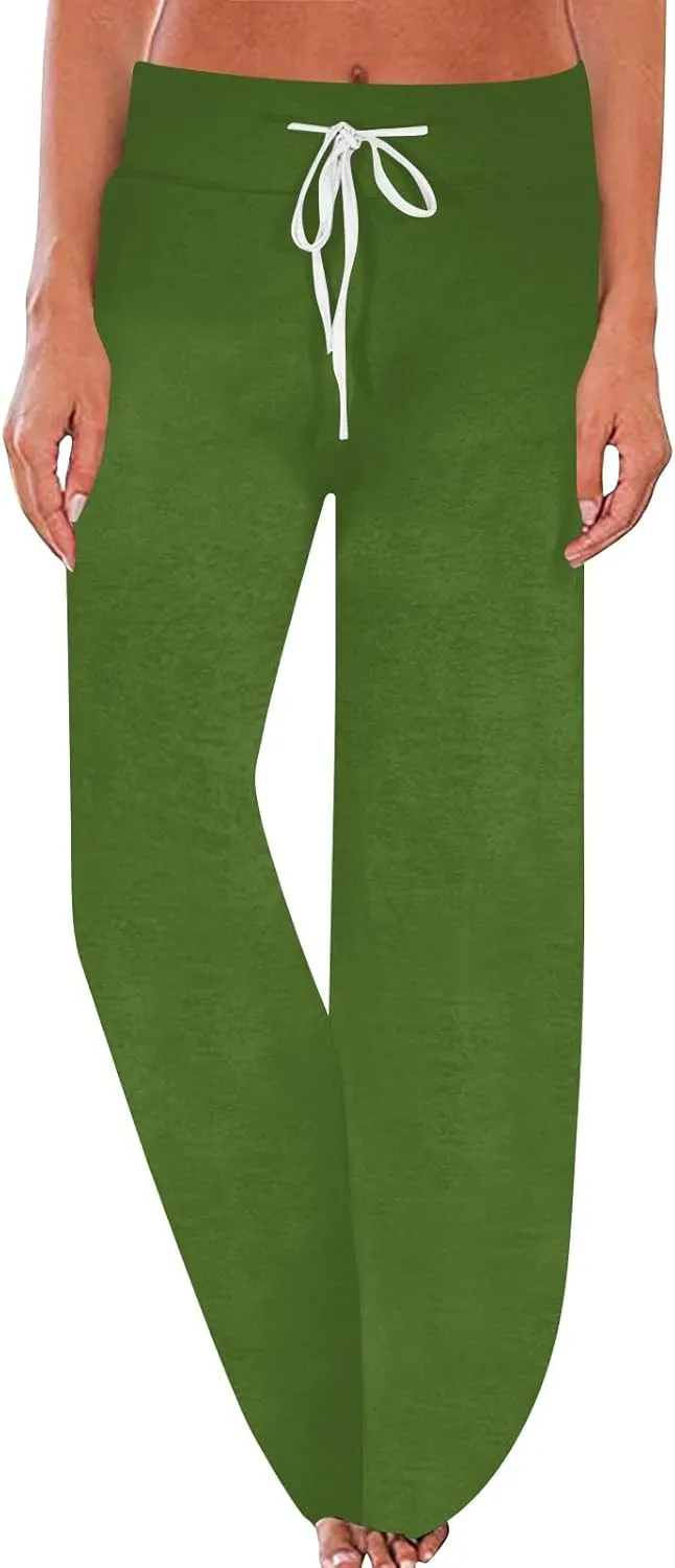 High Waist Wide Leg Sweatpants Women - Stretchy Athletic Adjustable Drawstring Loose Fit Lounge Pants with Pockets