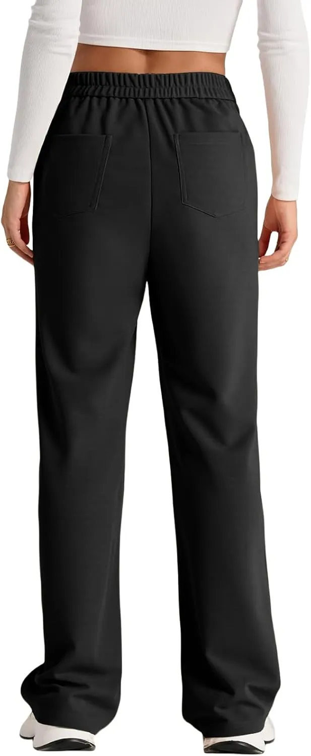 High Waist Work Pants for Women Business Work Casual Trousers Straight Leg Button Down Pants with Pockets Office Dress