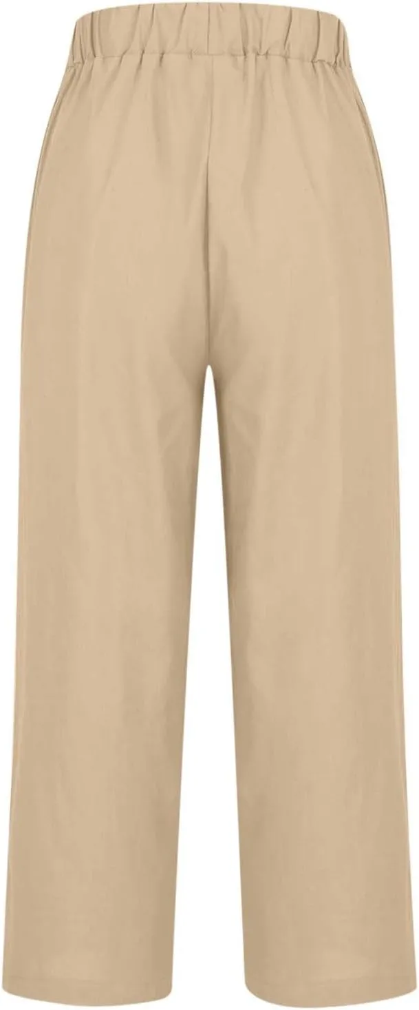 Hvyesh Women Cotton Linen Pants 2024 Summer Wide Leg Casual Loose High Waist Straight Lounge Pants Trousers with Pockets