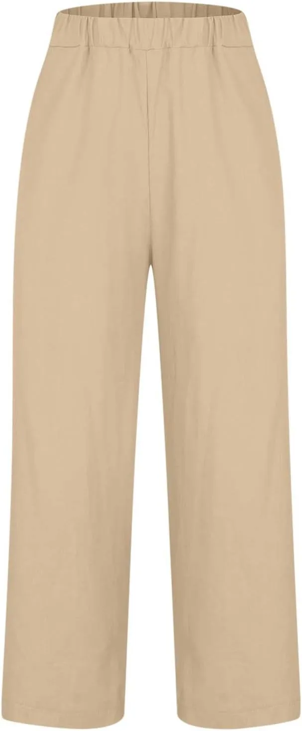 Hvyesh Women Cotton Linen Pants 2024 Summer Wide Leg Casual Loose High Waist Straight Lounge Pants Trousers with Pockets
