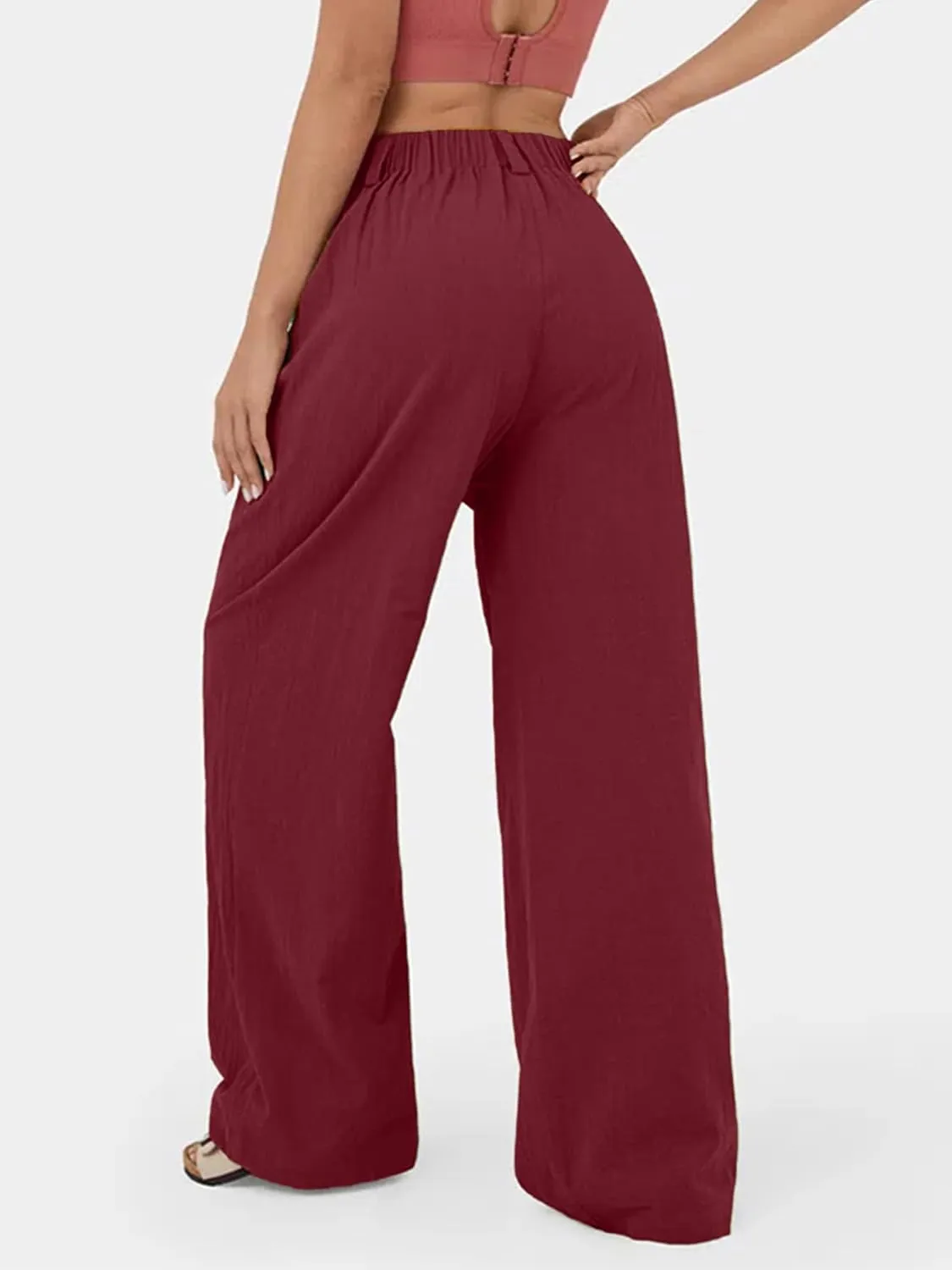 IFFEI Womens Linen Pants Casual Loose Wide Leg High Waist Button Up Pants Trousers with Pockets